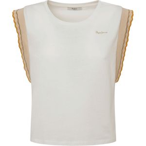 Katoenen T-shirt - Wit - Biologisch Katoen - Casual Stijl - Vlindermouw met Lurex