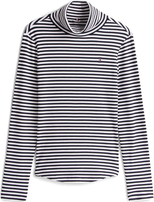 TOMMY HILFIGER - Shirt - Navy/Wit - Slanke Pasvorm - Lange Mouw