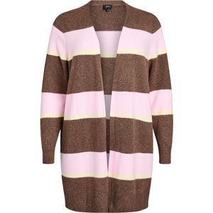 Zizzi Gebreid vest 'Casunny'  kastanjebruin / lichtgeel / poederroze