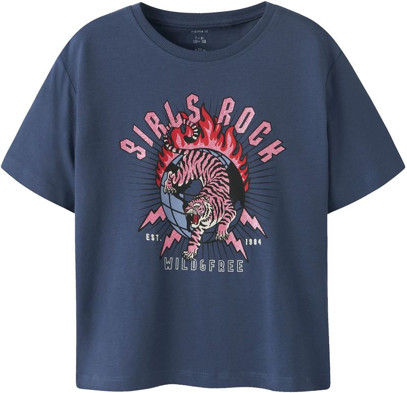 NAME IT - NKFKASSANDRA - T-shirt - Enziaan - Oudroze - Rood - Zwart