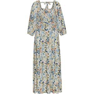 Tuniekjurk - Crème/Blauw - All-over Print - Hoekige Hals - 3/4-Mouwen