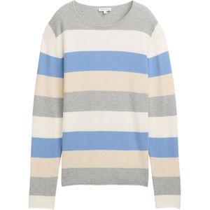 TOM TAILOR - Damestrui - Beige Blue Block Stripe - Katoen-Viscosemix