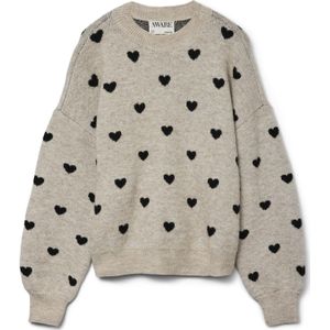 VERO MODA Trui 'AWHEART'  greige / zwart