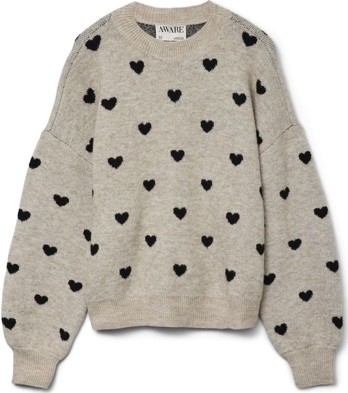 VERO MODA Trui 'AWHEART'  greige / zwart