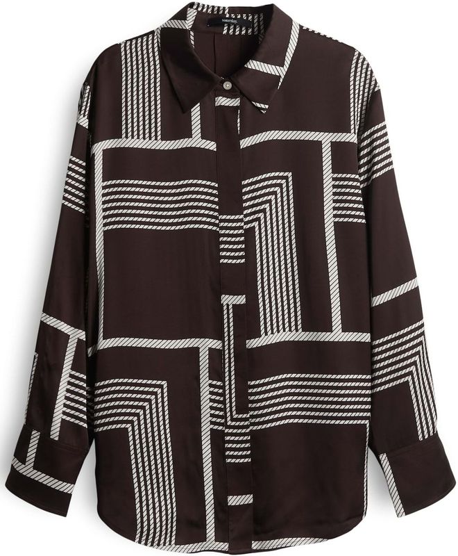 Someday - Blouse 'Zisi' - Donkerbruin/Wit - Klassieke Blouse