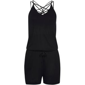 Zwart Jumpsuit - Met Bandjes - V-hals - Spaghettibandjes - Rechte Boord