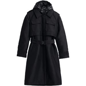 Desigual - Hybride Gewatteerde Jas - Effen - Midi - Met Afneembare Capuchon