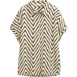 TOM TAILOR - Blouse - Crème / Camel / Zwart - Klassieke Blouse - Losse Pasvorm