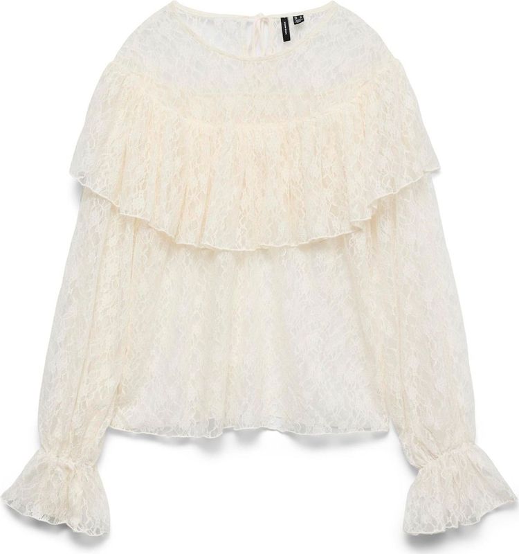 Blousetops - Top - Lange Mouwen - O-hals - Ruches - Kanten Detail