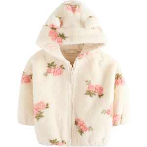 Next - Fleece Jas - Crème Olijfgroen Oudroze - Met Capuchon