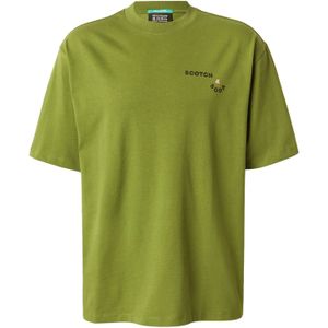 Scotch & Soda - Shirt - Olijfgroen - Ronde Hals - Halve Mouw