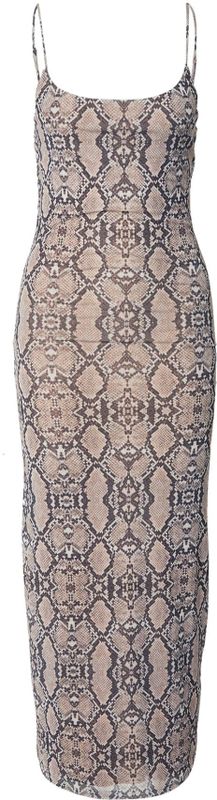 Gina Tricot - Jurk - Crème / Bruin / Zwart - Jersey - Mouwloos