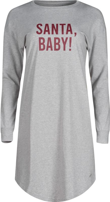 Skiny - Nachthemd - Lichtgrijs - Donkerrood - Korte Mouwen