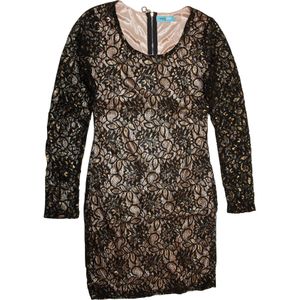 TOOche - Cocktailjurk - Beige/Zwart - Aansluitende Pasvorm - Korte Lengte