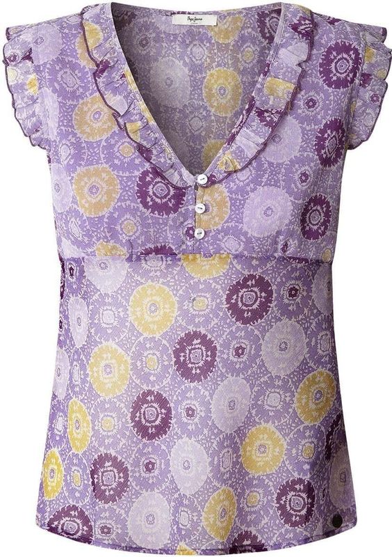 Pepe Jeans Blouse 'Letty'  mosterd / violetblauw / lichtlila / donkerlila