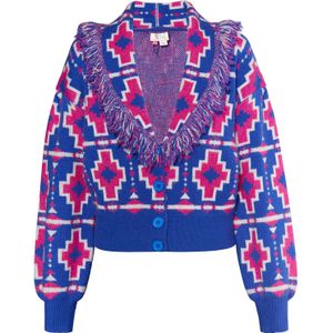 IZIA - Gebreid Vest - Blauw - V-hals - Lange Mouw - Aztec Print