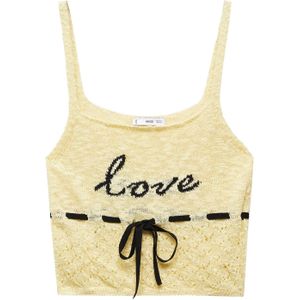 MANGO Gebreide top 'LOVE'  lichtgeel / zwart