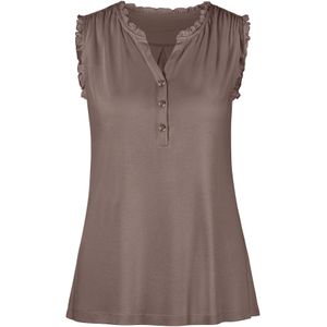 Imprimé - Top - Taupe - Zachte Viscosekwaliteit - Mouwloos Met Knoopsluiting