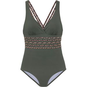 Look - Dierenprint Badpak - Olijf/Luipaard - Zonder Beugels - Gekruiste Bandjes