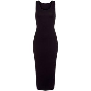 Zwart - Midi-Jurk - Figuuraccentuerend - Mouwloos - Rechte Boord