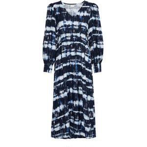 ICHI Jurk 'Variel'  nachtblauw / royal blue/koningsblauw / wit