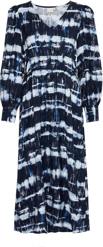 ICHI Jurk 'Variel'  nachtblauw / royal blue/koningsblauw / wit