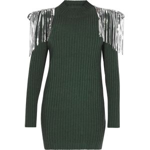 faina Gebreide jurk  donkergroen / zilver