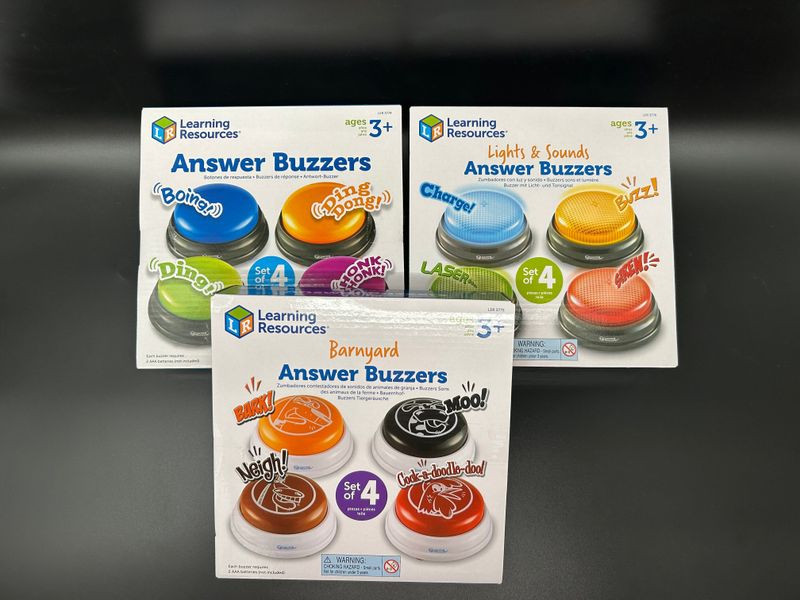 Voordeelset: Antwoordbuzzers (12 st.!) 4x buzzers, 4x licht en geluid, 4x boerderijdieren