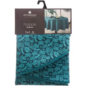 Tafelkleed Rond 180 cm Blad Print Petrol Blauw Polyester - Tafellakens