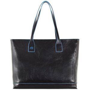 Piquadro Blauwe vierkante shopper tas leer 35 cm schwarz