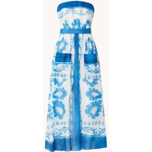 Sandro Strapless midi jurk met bloemenprint en opgestikte zakken
