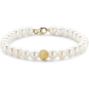 Diamond Point Geelgouden armband witte zoetwaterparel Rivièra