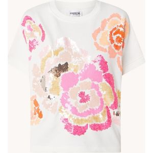 Essentiel Antwerp Floraly T-shirt van biologisch katoen met pailletten