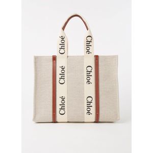 Chloé Woody Large shopper van canvas met kalfsleren details