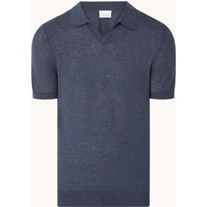 Profuomo Fijngebreide regular fit polo in linnenblend