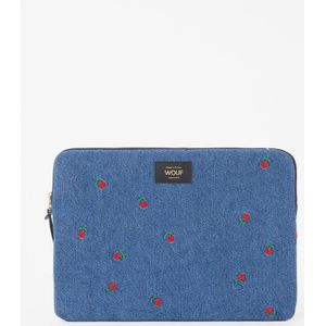 Wouf Amy laptophoes 13 en 14 inch van denim met bloemenprint