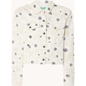 Benetton Cropped spijkerjas met print en borstzakken