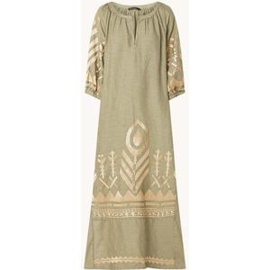 Greek Archaic Kori Maxi jurk van linnen met borduring en strikceintuur