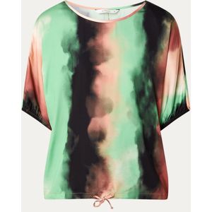 Summum Top van satijn met print en strikdetail