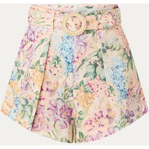Zimmermann Halliday high waist loose fit korte broek van linnen met bloemenprint