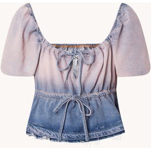 Ganni Crop top van denim met ballonmouw