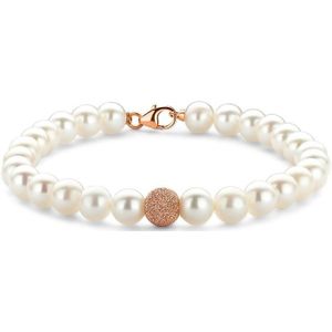 Diamond Point Roségouden armband witte zoetwaterparel Rivièra