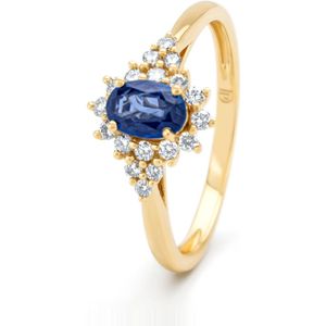 Diamond Point Geelgouden ring, 0.60 ct blauwe saffier, Eden