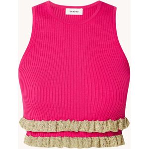 Sandro Ribgebreide crop top met volant en lurex