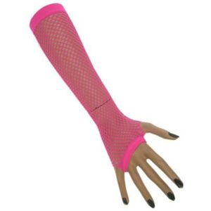 Visnet handschoenen lang fluor roze