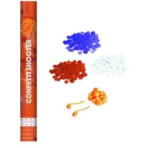 Confetti kanon - 40cm - Rood/wit/blauw met oranje swirls