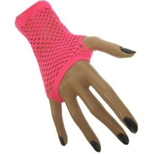 Visnet handschoenen fluor roze
