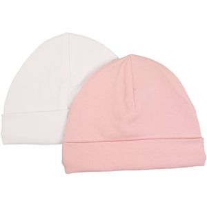 Petit Villain Extra Soft Maat 50/56 Uni Roze/wit Mutsjes 2 Stuks