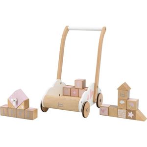 Label Label Roze Houten Loopwagen Met Blokken LLWT-24685