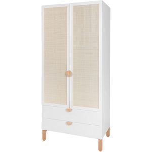 Bellamy - Ratata 2-Deurskast - Wit - Rotan Details - Beukenhouten Pootjes